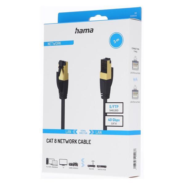 Сетевой кабель LAN Hama CAT8 патч-корд S/FTP, скорость до 40 Гбит/с, 3 м, чёрный 200693