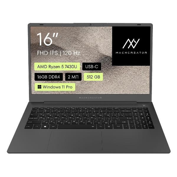 Ноутбук Machcreator One R6/16"/Ryzen 5 7430U/16/512/Win11 темно-серый (JJ00G000HRU)