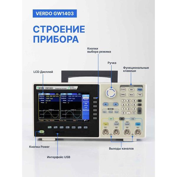 Генератор сигналов VERDO GW1403 60 МГц, 500 Мвыб/с