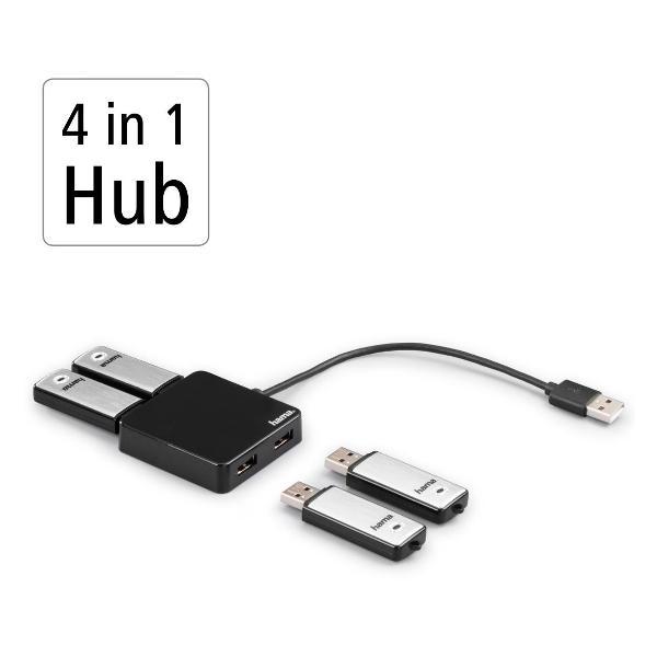 Разветвитель для компьютера Hama 4 порта, 4x USB-A - USB 2.0, 480 Мбит/с, 200121