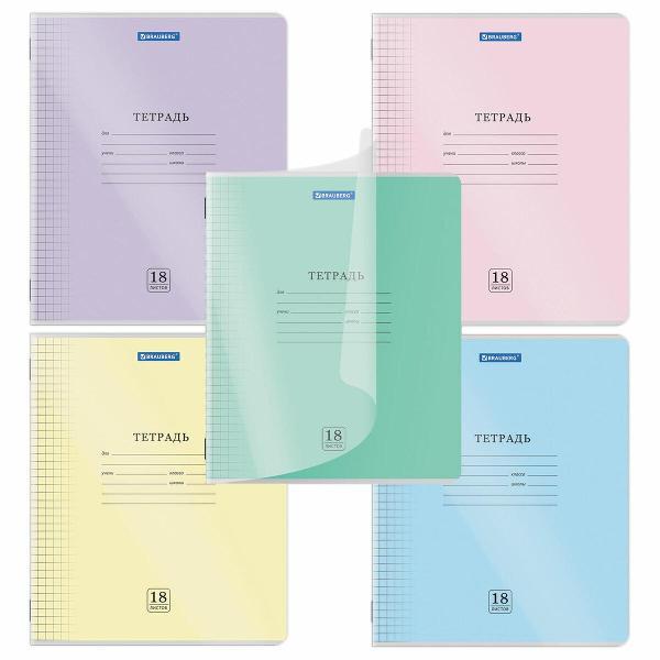 Тетрадь Brauberg ДЭК обложка пластик (прозрач) 18л. клетка КОМПЛЕКТ 10шт,  Smart Cover,АССОРТИ,405046
