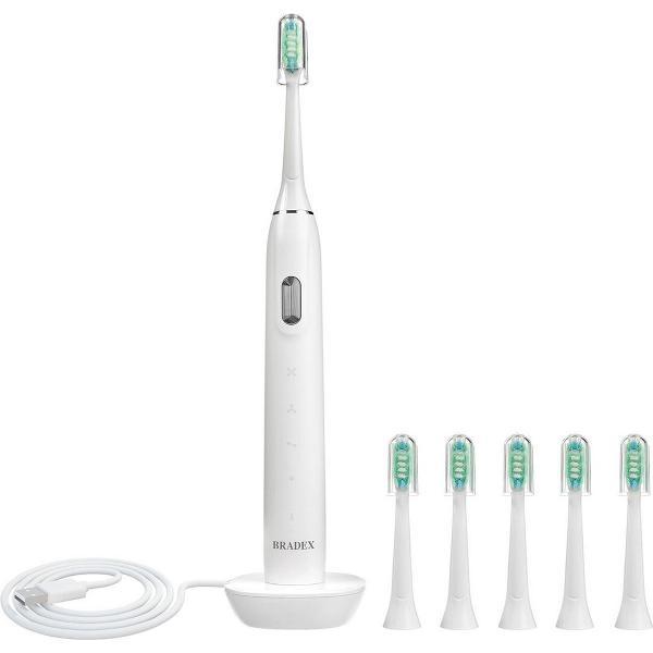 Электрическая зубная щетка Bradex СОНИК ПЛЮС, 6 насадок, белая (KZ 1546)