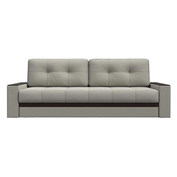 Диван Лига Диванов с декором Лига-096 НПБ (полностью рогожка Амур 02 бежевый, вставка экокожа коричневый)