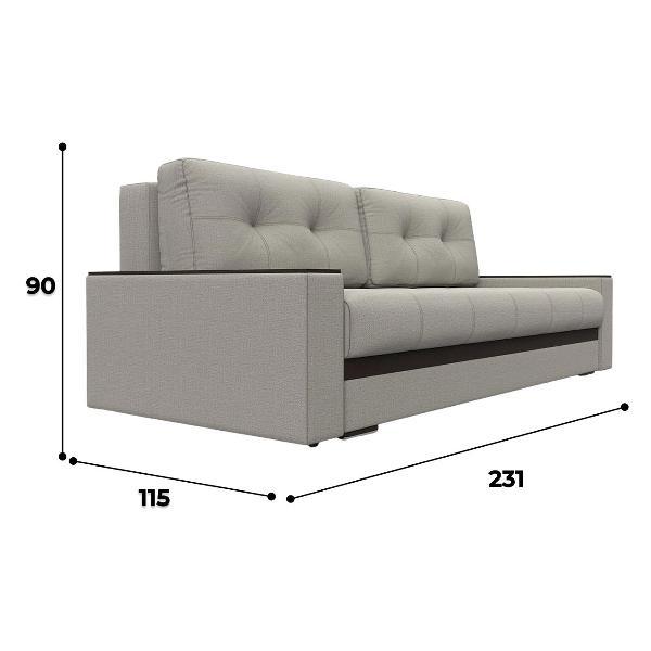 Диван Лига Диванов с декором Лига-096 НПБ (полностью рогожка Амур 02 бежевый, вставка экокожа коричневый)