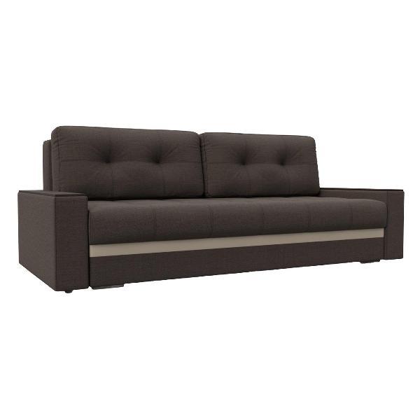 Диван Лига Диванов с декором Лига-096 НПБ (полностью рогожка Амур 05 коричневый, вставка экокожа бежевый)