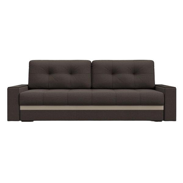 Диван Лига Диванов с декором Лига-096 НПБ (полностью рогожка Амур 05 коричневый, вставка экокожа бежевый)