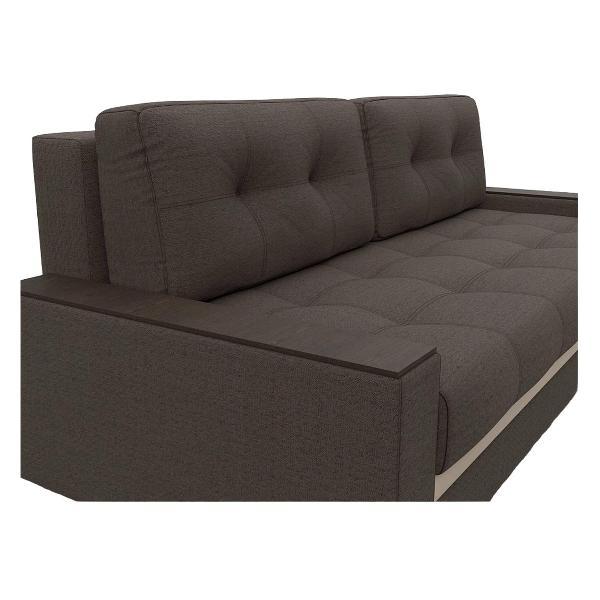 Диван Лига Диванов с декором Лига-096 НПБ (полностью рогожка Амур 05 коричневый, вставка экокожа бежевый)