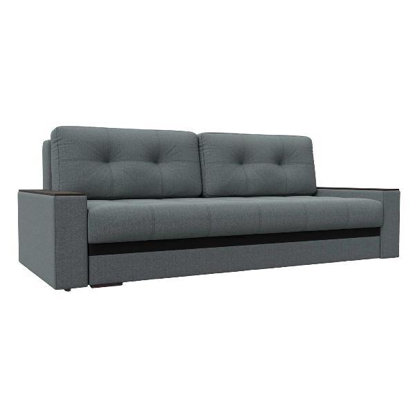 Диван Лига Диванов с декором Лига-096 НПБ (полностью рогожка Амур 07 серый, вставка экокожа черный)