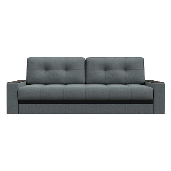 Диван Лига Диванов с декором Лига-096 НПБ (полностью рогожка Амур 07 серый, вставка экокожа черный)