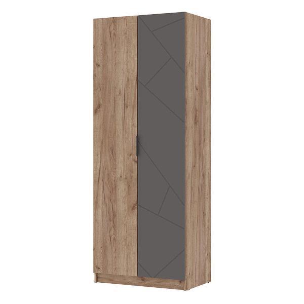 Шкаф Правила мебели Орегон Дуо с полками, со штангой, 80х50х210 см, Дуб Крафт табачный, ЛДСП / Асфальт супермат, МДФ