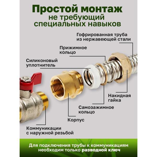 Труба гофрированная Vetona в оболочке 15А 5м с муфтами (F) газ 15x1/2 (2 шт.)