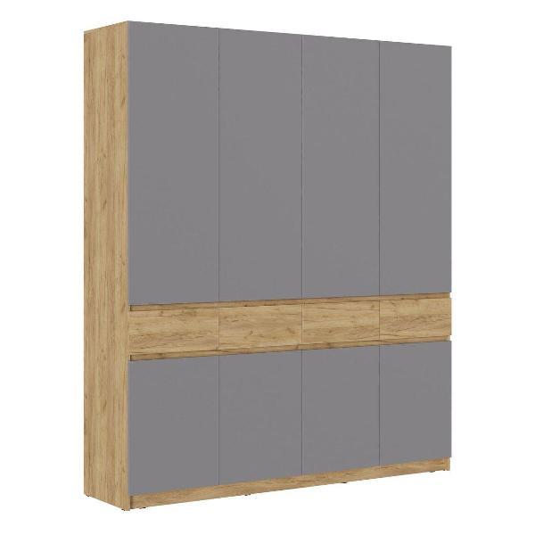 Шкаф Правила мебели Бостон с полками, с ящиками, со штангой, 199.6х51х236 см, Дуб Крафт золотой / Серый шифер