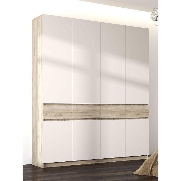 Шкаф Правила мебели Бостон с полками, с ящиками, со штангой, 199.6х51х236 см, Дуб Крафт серый / Кашемир