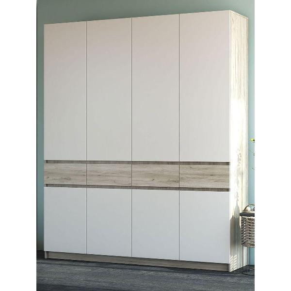 Шкаф Правила мебели Бостон с полками, с ящиками, со штангой, 199.6х51х236 см, Дуб Крафт серый / Кашемир