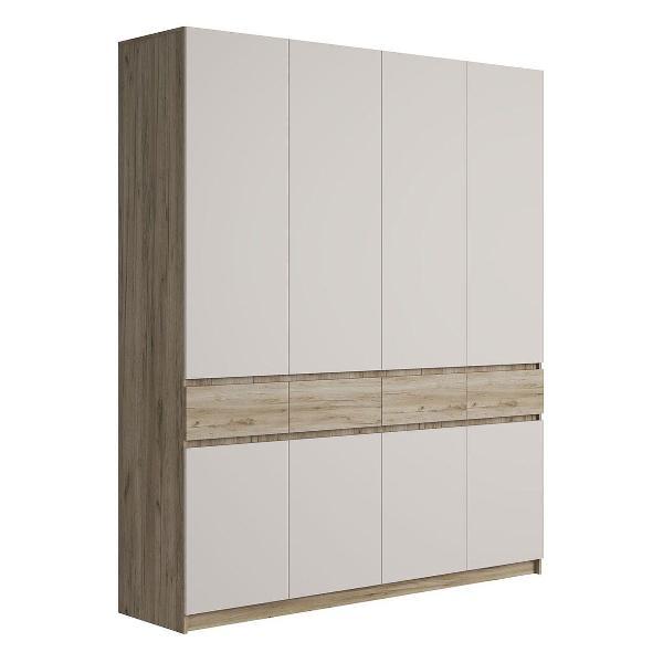 Шкаф Правила мебели Бостон с полками, с ящиками, со штангой, 199.6х51х236 см, Дуб Крафт серый / Кашемир