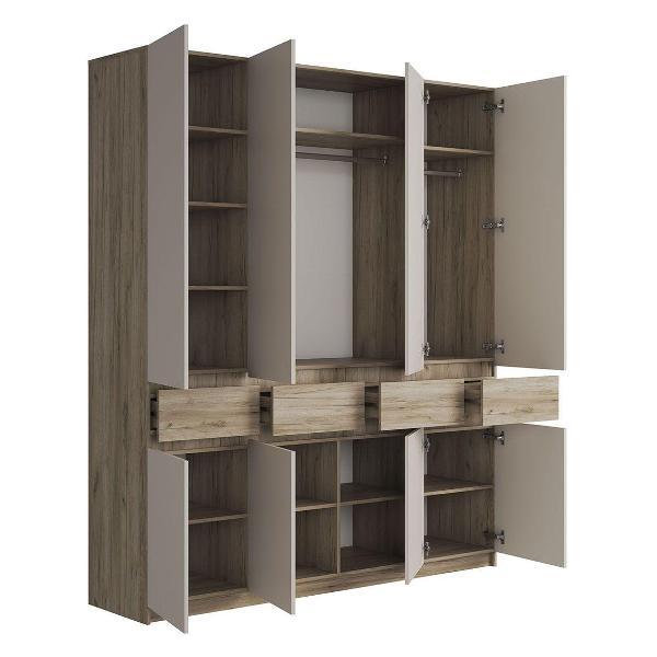 Шкаф Правила мебели Бостон с полками, с ящиками, со штангой, 199.6х51х236 см, Дуб Крафт серый / Кашемир