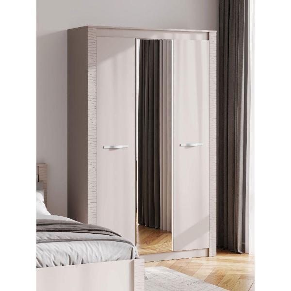 Шкаф Правила мебели Далия трехдверный, с зеркалом, с полками, со штангой, 136х51х220 см, Кашемир