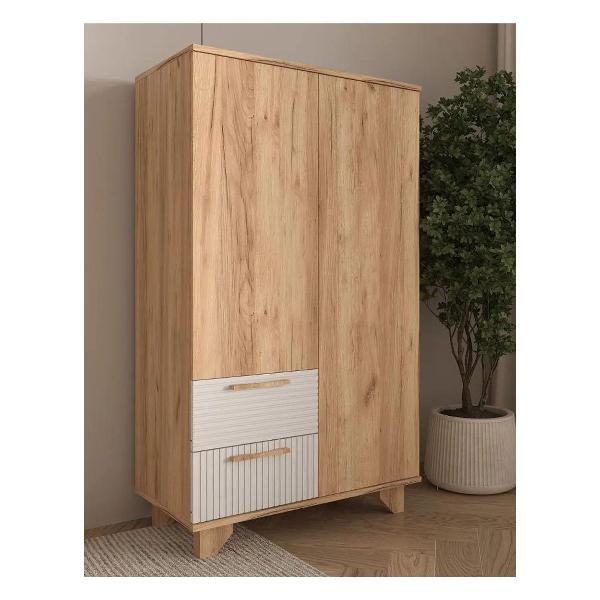 Шкаф Правила мебели Ньерд с полками, с ящиками, 80.2х41х137 см, Дуб Вотан / Белый