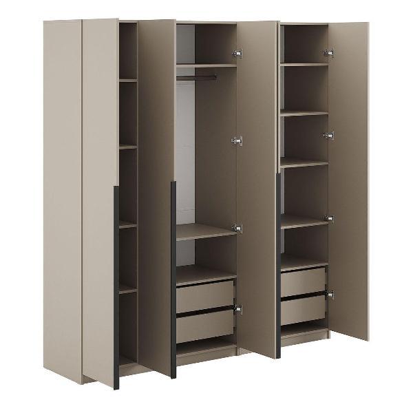 Шкаф Правила мебели Сеул с полками, с ящиками, со штангой, с доводчиками, 200.2х50.6х221.6 см, Меланж