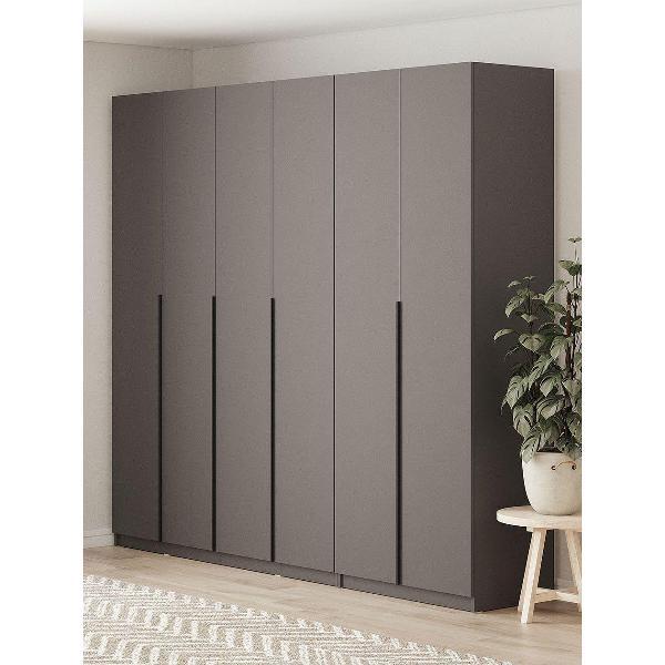 Шкаф Правила мебели Сеул с полками, с ящиками, со штангой, с доводчиками, 240.2х50.6х221.6 см, Графит