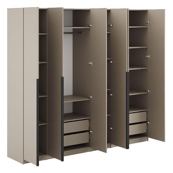 Шкаф Правила мебели Сеул с полками, с ящиками, со штангой, с доводчиками, 240.2х50.6х221.6 см, Меланж