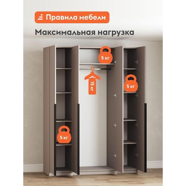 Шкаф Правила мебели Сеул с полками, со штангой, с доводчиками, 160.1х50.6х221.6 см, Меланж