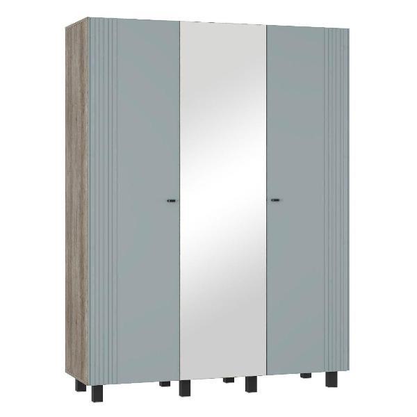 Шкаф Правила мебели Олива трехдверный, с зеркалом, с полками, со штангой, 150.2х51.4х201.6 см, Дуб Каньон / Шарли бриз