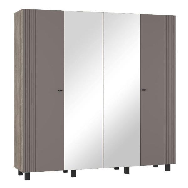 Шкаф Правила мебели Олива четырехдверный, с зеркалом, с полками, со штангой, 200.2х51.4х201.6 см, Дуб Каньон / Муссон софт
