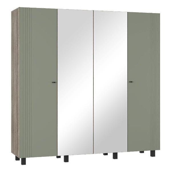 Шкаф Правила мебели Олива четырехдверный, с зеркалом, с полками, со штангой, 200.2х51.4х201.6 см, Дуб Каньон / Эвкалипт софт