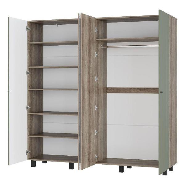 Шкаф Правила мебели Олива четырехдверный, с зеркалом, с полками, со штангой, 200.2х51.4х201.6 см, Дуб Каньон / Эвкалипт софт