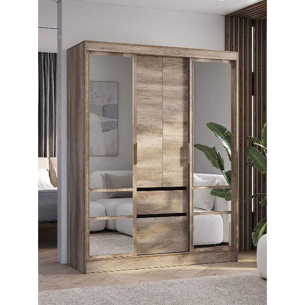 Шкаф Правила мебели Энигма с полками, с ящиками, со штангой, 160х58.2х210 см, Дуб Каньон / Венге