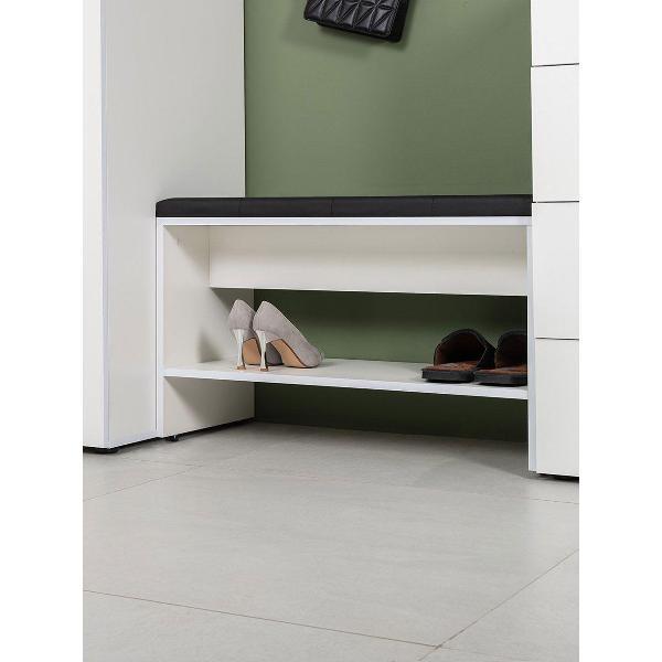 Обувница Правила мебели Эйр с полкой, с сиденьем, 80х37х49.8 см, Белый шагрень / Черный, экокожа