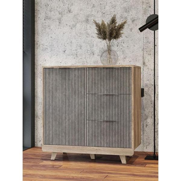 Комод Правила мебели для одежды и хранения вещей Мегаполис с полками, с ящиками, 81.8х40.4х82.2 см, Дуб Каньон / Серый, фрезеровка