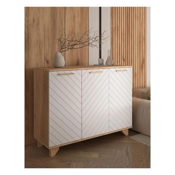 Комод Правила мебели для одежды и хранения вещей Ньерд с дверцами, с полками, 120.2х40х90 см, Дуб Вотан / Белый