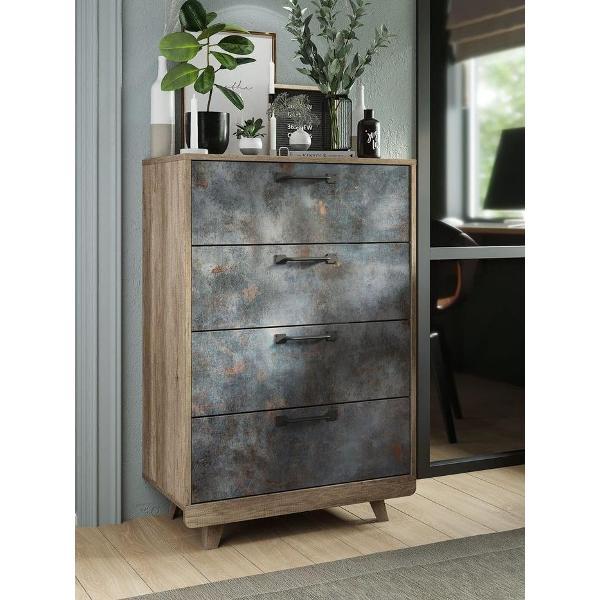 Комод Правила мебели для одежды и хранения вещей Мегаполис с ящиками, 70х40.4х105.2 см, Дуб Каньон / Серый, фотопечать