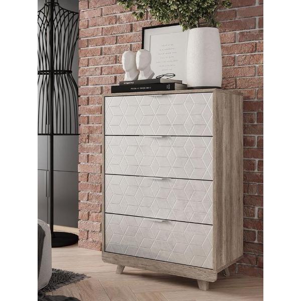 Комод Правила мебели для одежды и хранения вещей Мегаполис с ящиками, 70х40.4х105.2 см, Дуб Каньон / Ромбы, фрезеровка