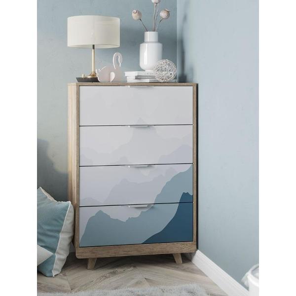 Комод Правила мебели для одежды и хранения вещей Мегаполис с ящиками, 70х40.4х105.2 см, Дуб Каньон / Фотопечать Аква