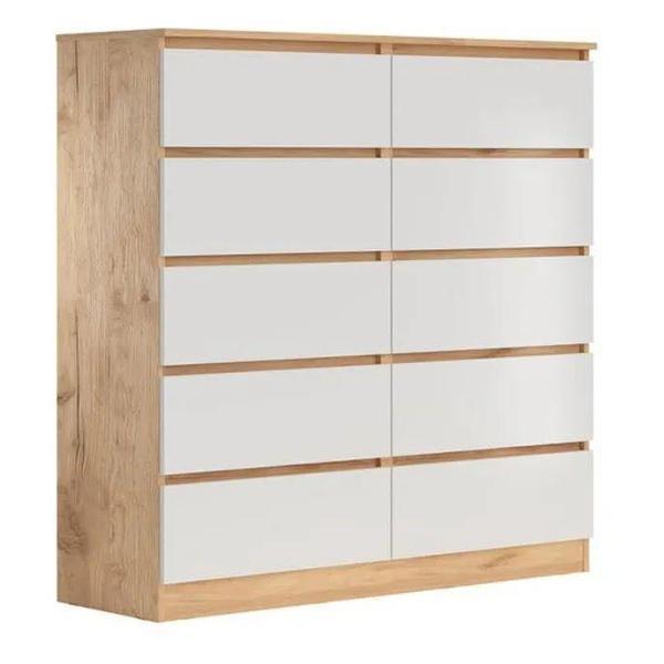 Комод Правила мебели для одежды и хранения вещей Охта Лайт с ящиками, 120.4х40х121.8 см, Дуб Вотан / Белый