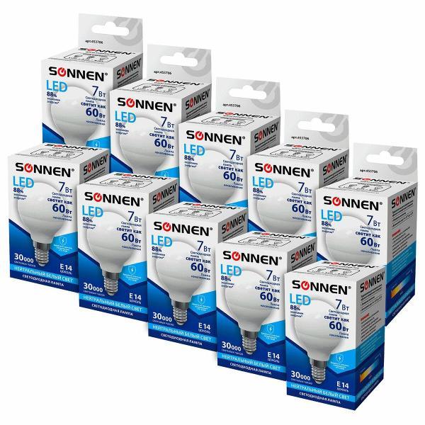Лампочка Sonnen Е14 7(60)Вт 10шт нейтр бел шар