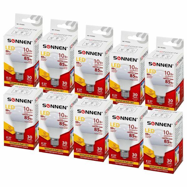 Лампочка Sonnen Е27 10(85)Вт 10шт тепл бел груша