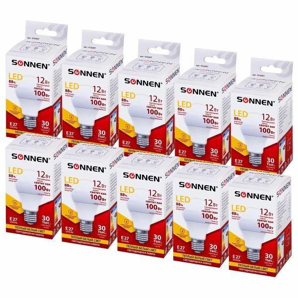 Лампочка Sonnen Е27 12(100)Вт 10шт тепл бел