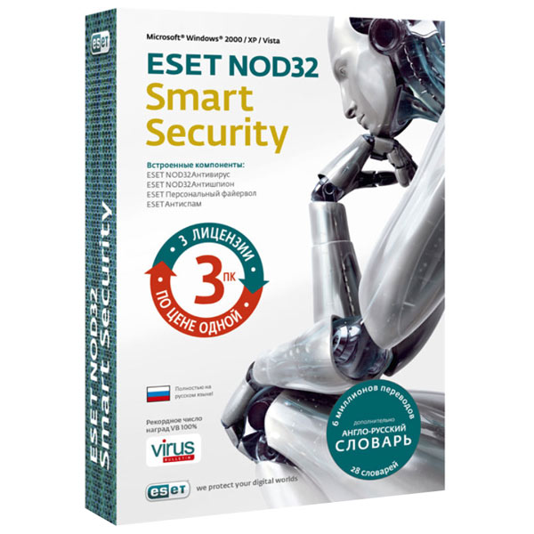 Антивирус Медиа ESET NOD32 Smart Security 4.0+Словарь 3ПК на 1год