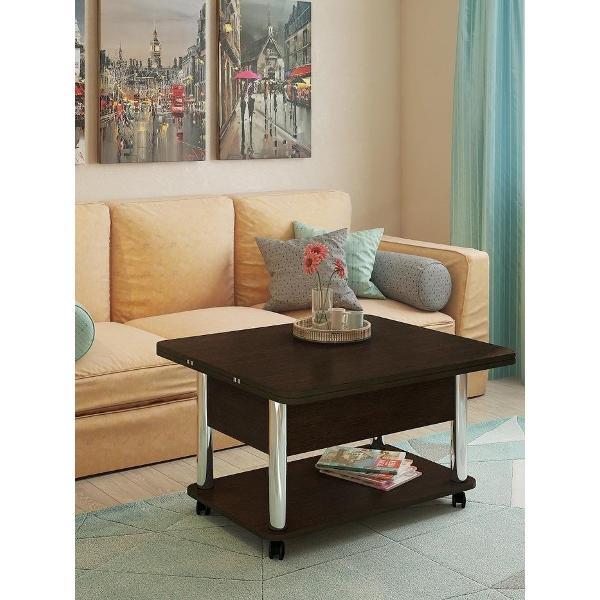 Стол журнальный Правила мебели трансформер Гросс, 86х72х49 см, Хром / Венге темный, Венге темный