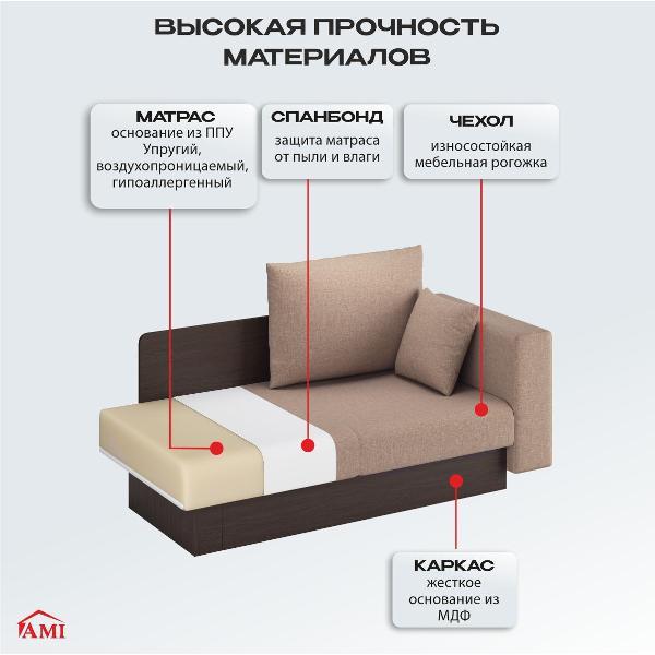 Диван Ami Рио прямой раскладной бежевая рогожка