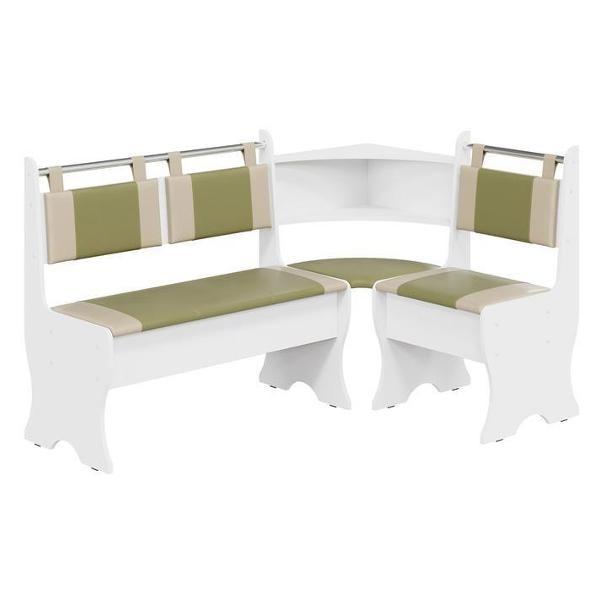 Уголок кухонный Правила мебели Дельта с полками, 104х152х90 см, Белый, ЛДСП / Фисташковый, экокожа / Бежевый, экокожа