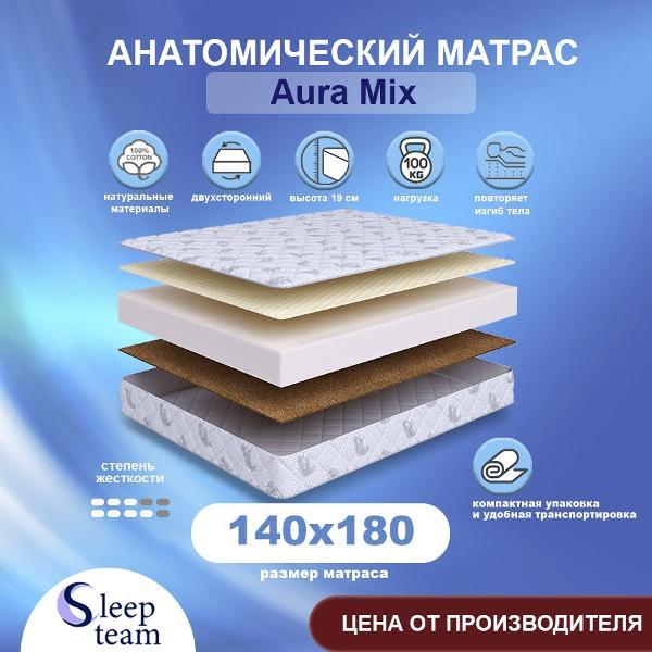 Матрас SleepTeam Aura Mix 140х180, для кровати, высота 18 см, беспружинный с массажным эффектом, полутороспальный