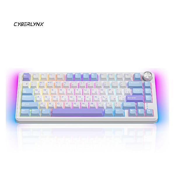 Клавиатура беспроводная механическая CYBERLYNX RX75 mute switch белый/синий/фиолетовый