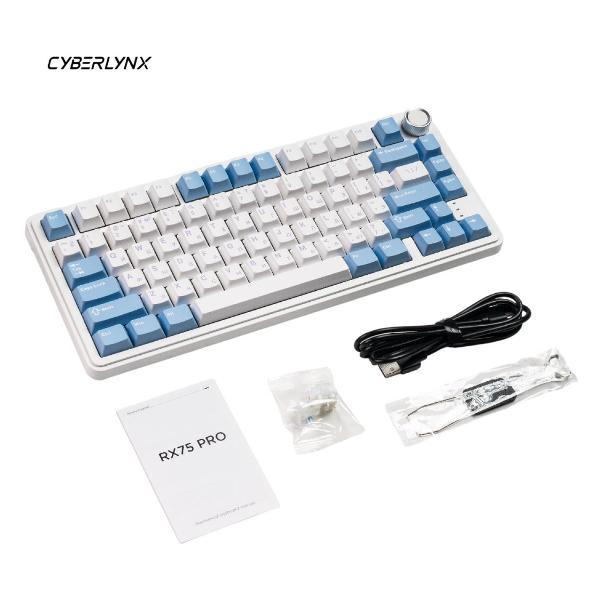 Клавиатура беспроводная механическая CYBERLYNX RX75 mute switch белый/синий/фиолетовый