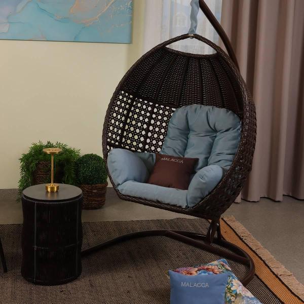 Кресло подвесное MALACCA Авиано венге кожа, подушка голубая Olefin