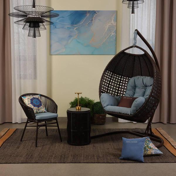 Кресло подвесное MALACCA Авиано венге кожа, подушка голубая Olefin